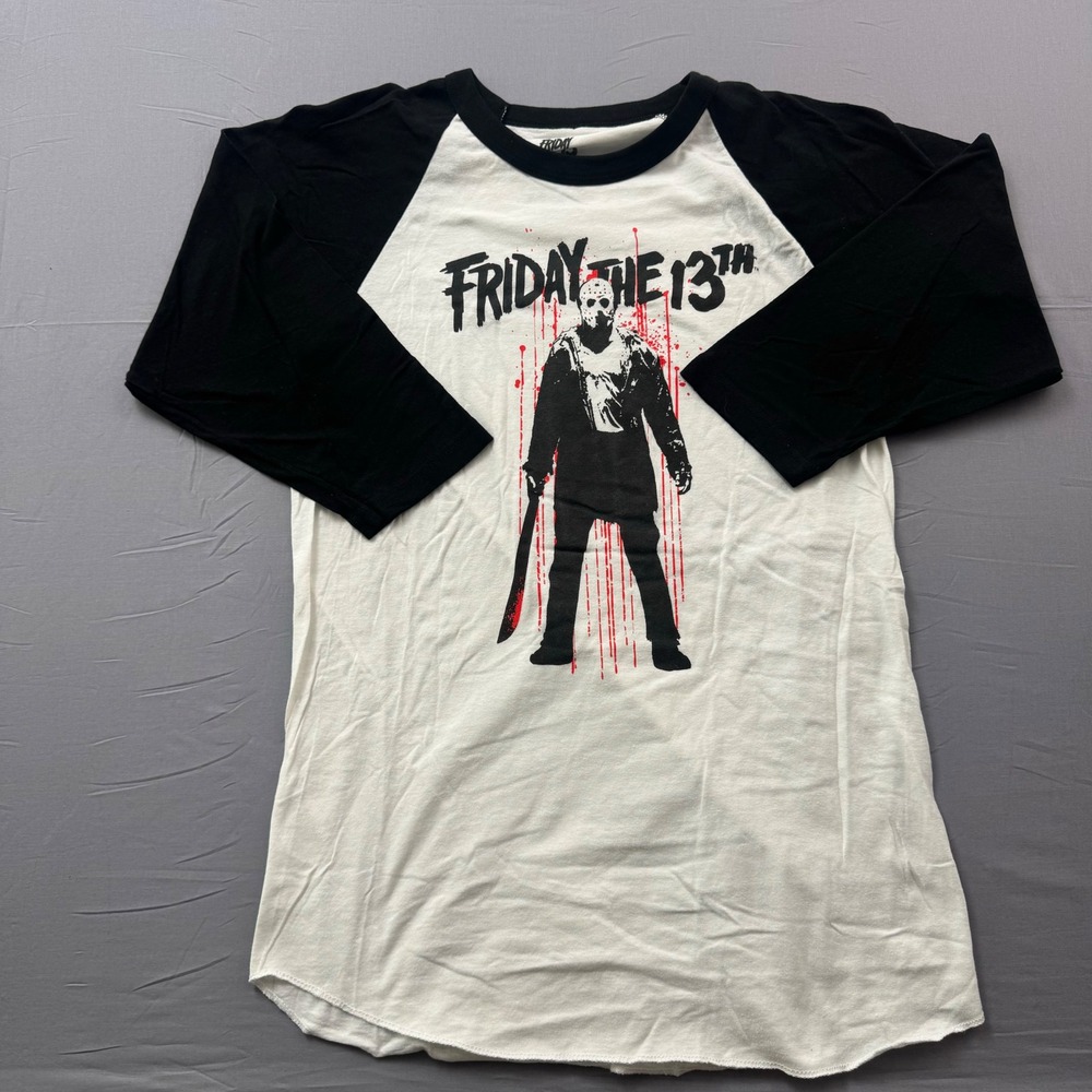 Friday the 13th Jason Voorhees Raglan Baseball Tee Shirt White Black Medium